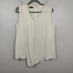 Lafayette 148 Silk‎ Crepe Top Womens Medium Creme V-Neck Draped Asymmetrical
